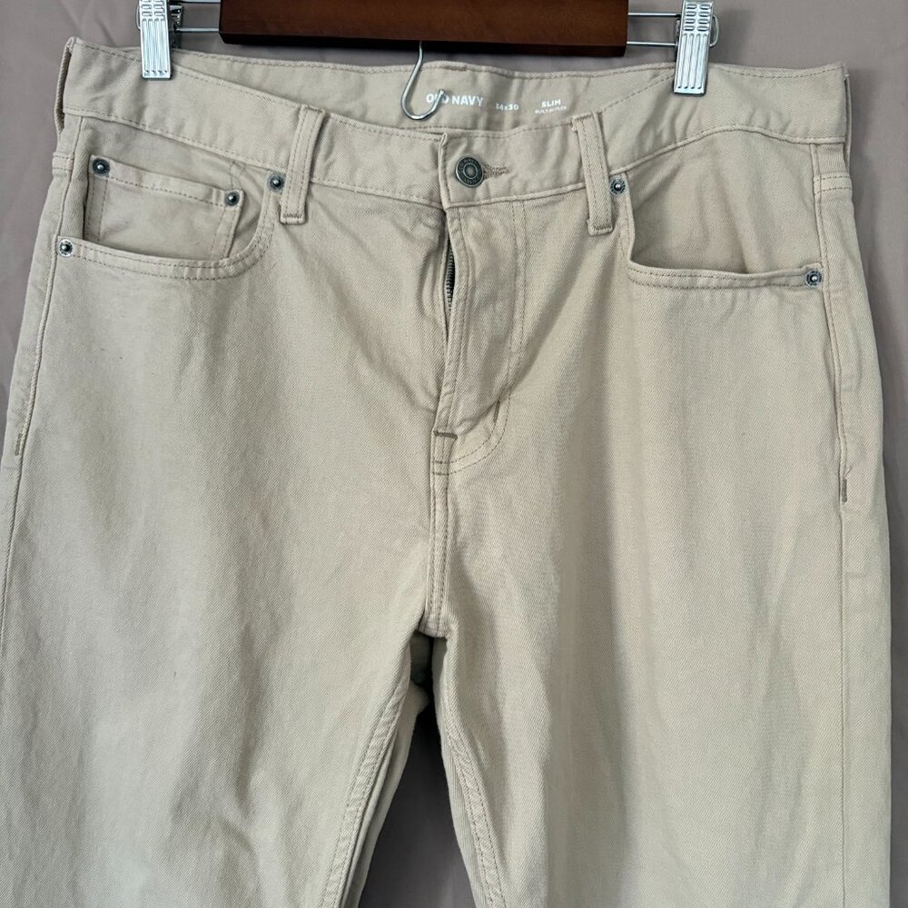 Old Navy Mens 5 Pocket Slim Light Khaki Built in Flex 34X30 Preppy Office Casual - Picture 2 of 12
